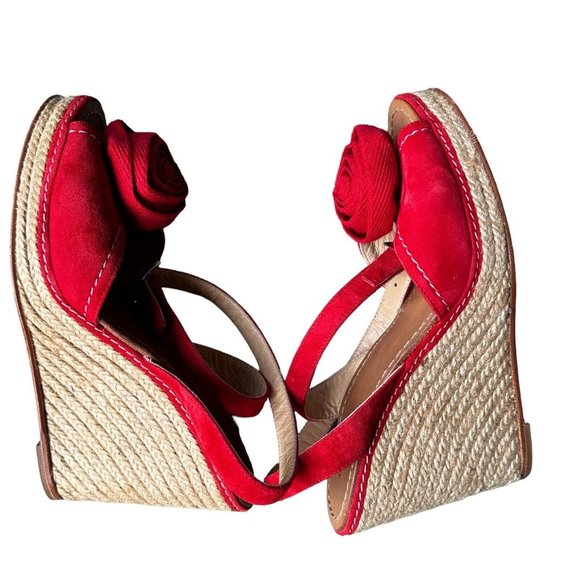 Kate Spade New York Women's Red Suede Brit Flower Toe Wedge Heel Sandals 9 M - Picture 5 of 9